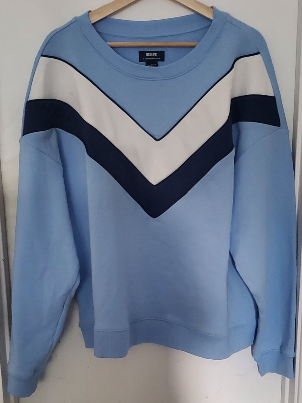 Anthropologie Maeve Blue Chevron Sweatshirt Women's Size XL
